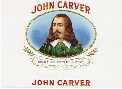 Antique Unused JOHN CARVER Cigar, Tobacco Label || Gold, Embossed, Plymouth