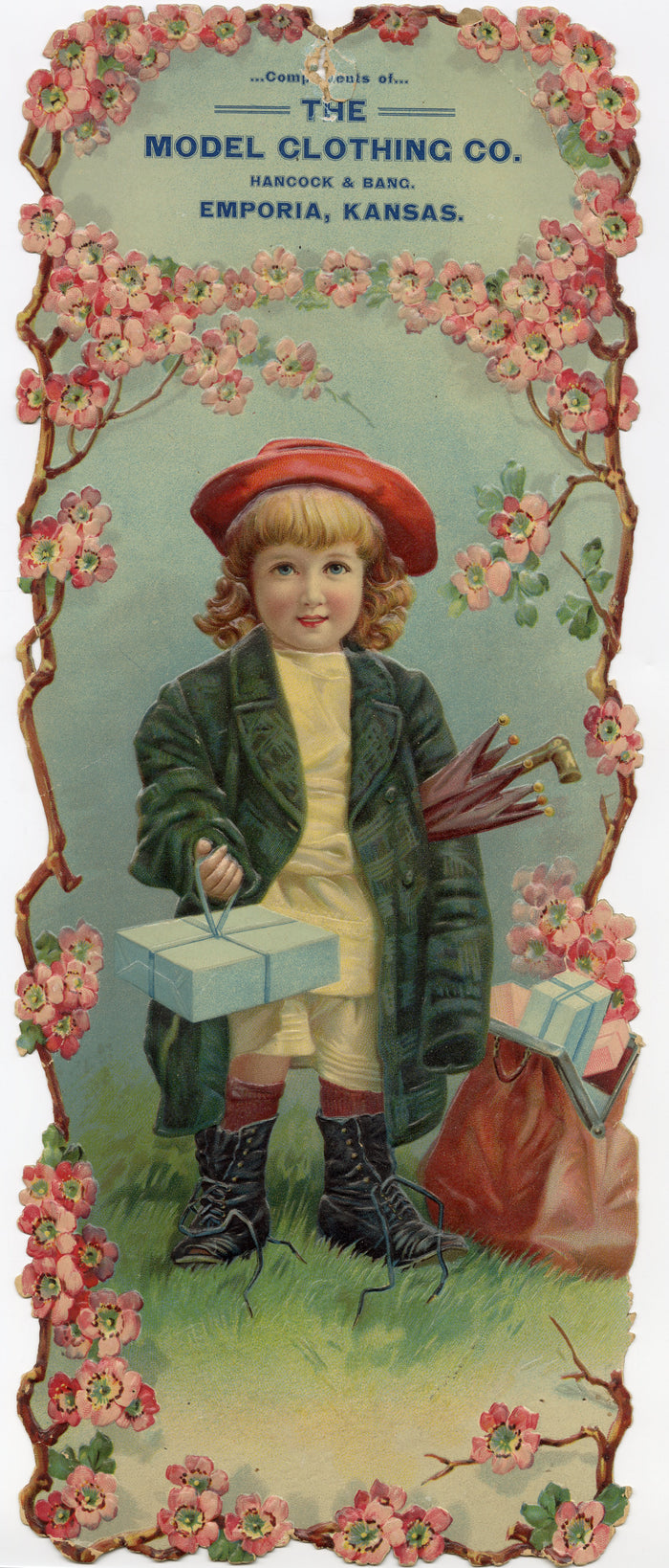 Antique Victorian MODEL CLOTHING CO. Large Die-cut Advertising Sign, Emporia, Ka.