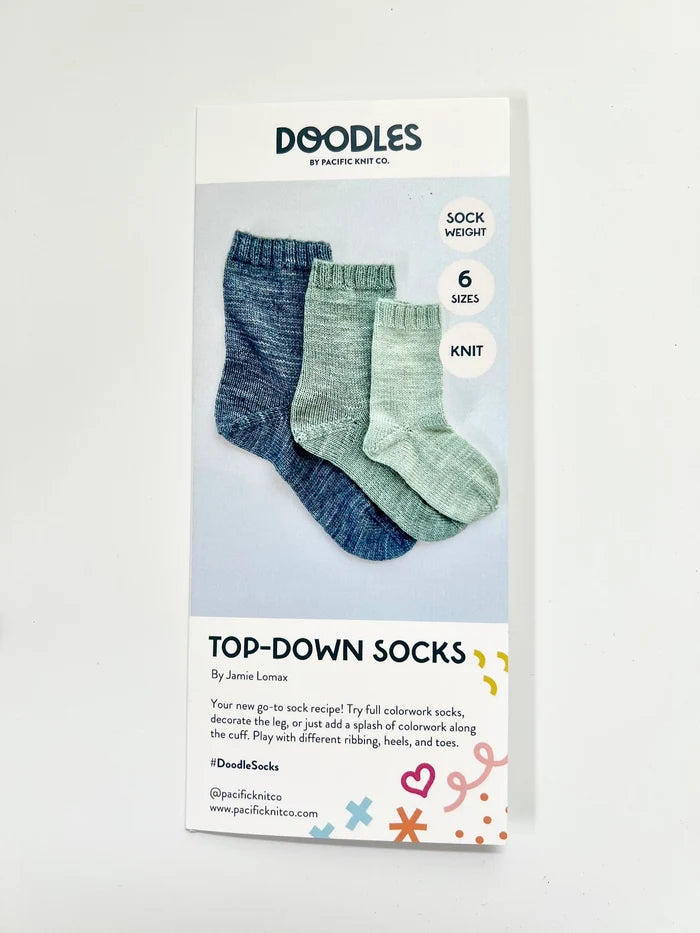 Base Doodle Top-Down Socks -Fingering- Pattern Brochure by Pacific Knit Co.