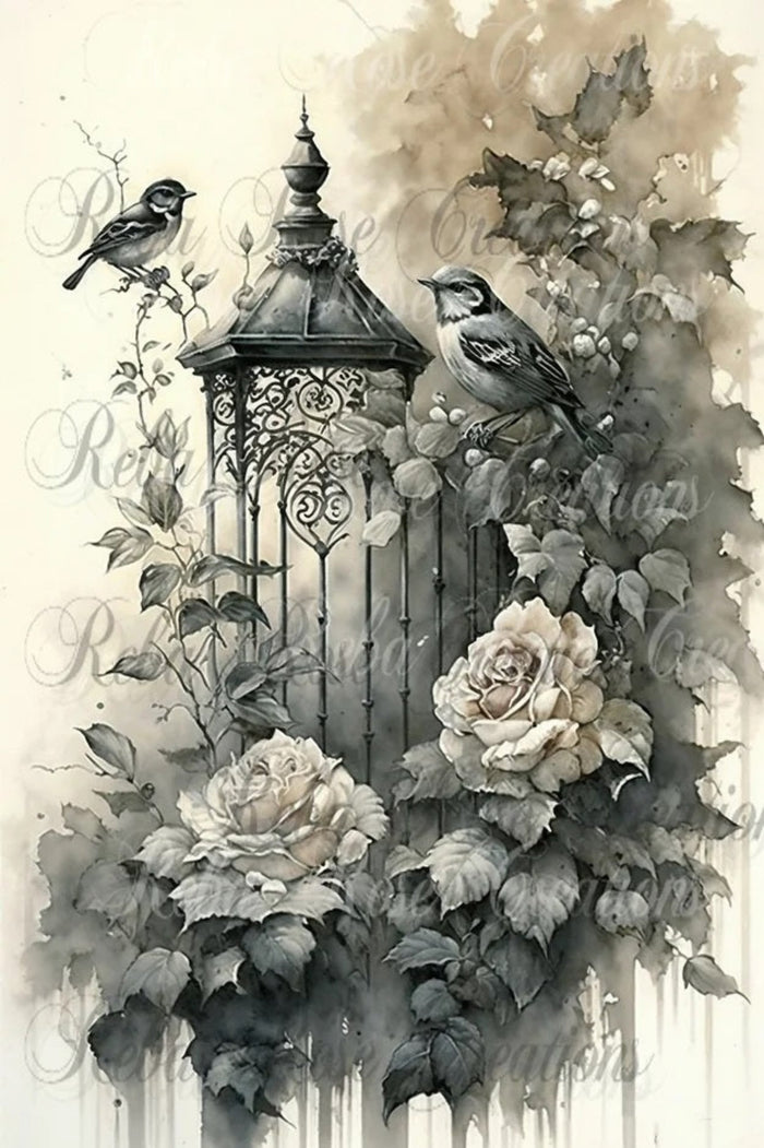 Black and White Birdcage Rice Paper by Reba Rose Creations
