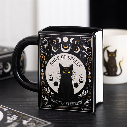 Black Cat Magick Book of Spells Book Shaped Mug 🇬🇧