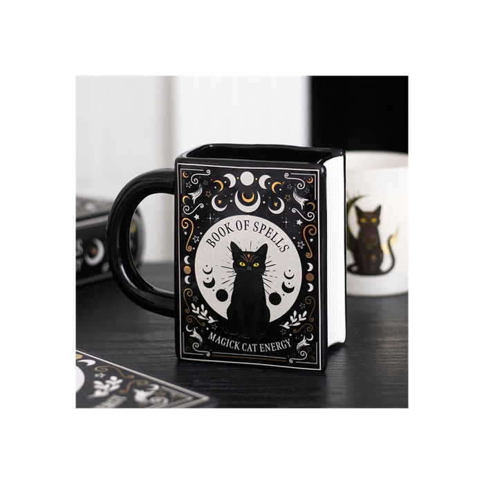Black Cat Magick Book of Spells Book Shaped Mug 🇬🇧