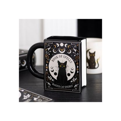 Black Cat Magick Book of Spells Book Shaped Mug 🇬🇧