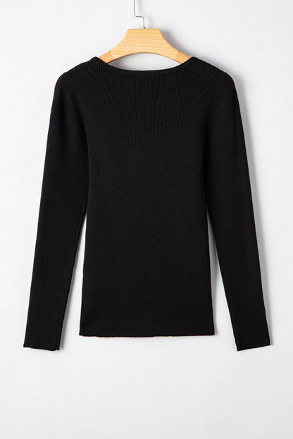 Black Ribbed Knit Cold Shoulder Sweater 🇺🇸