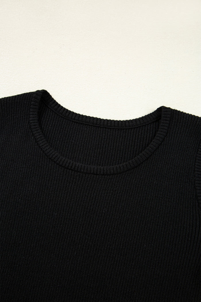 Black Ribbed Knit Cold Shoulder Sweater 🇺🇸
