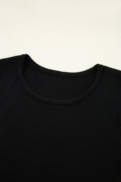 Black Ribbed Knit Cold Shoulder Sweater 🇺🇸
