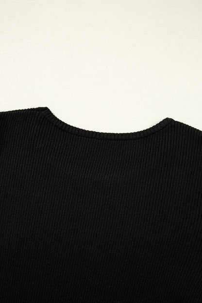 Black Ribbed Knit Cold Shoulder Sweater 🇺🇸