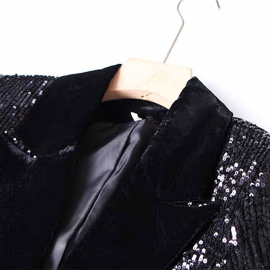 Black sequin double breasted blazer for women with shiny details and elegant collar design