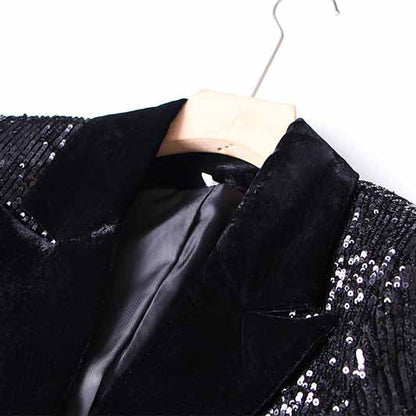 Black sequin double breasted blazer for women with shiny details and elegant collar design