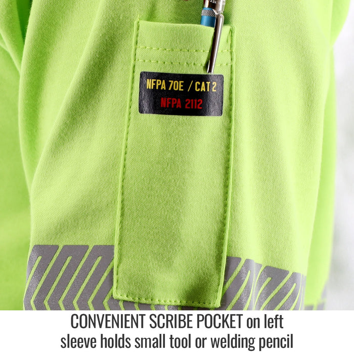 Black Stallion 7 oz. AR/FR Cotton Knit Long-Sleeve T-Shirt, Lime with Reflective Tape #TF2511-LM