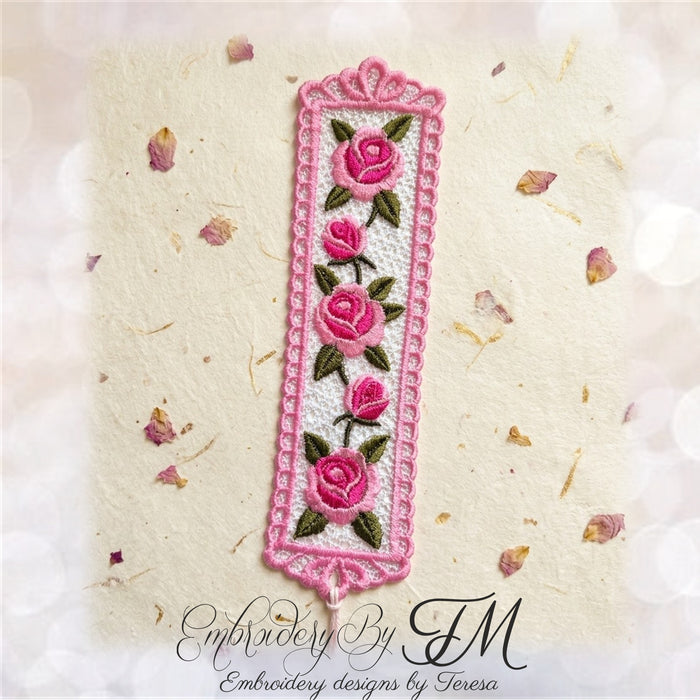 Bookmark with Pink Roses/5x7 hoop