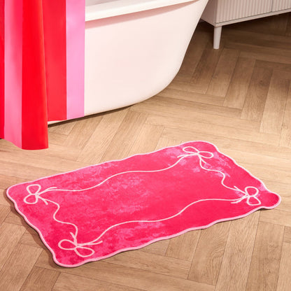 Bow Print Velvet Bath Mat - Hot Pink 🇬🇧