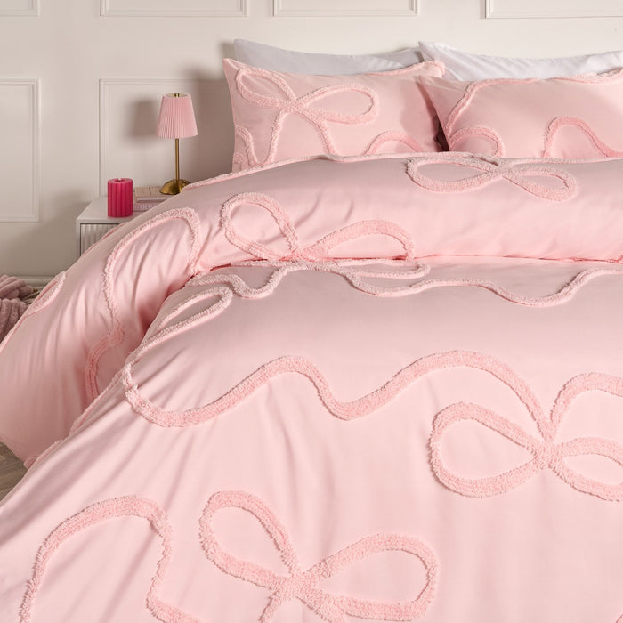 Bows Tufted Duvet Cover Set - Pink 🇬🇧