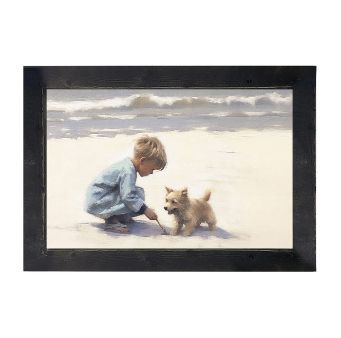 Boy with dog on beach