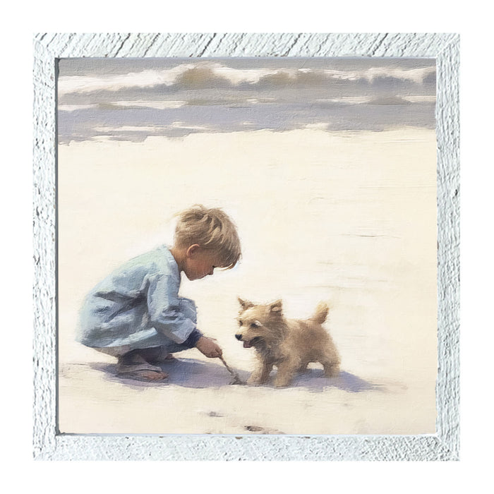 Boy with dog on beach