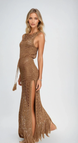 Brown Boho beach Cover Up Dress