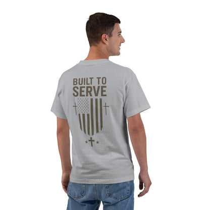 Built to Serve Christian T-Shirt: Patriotic American Flag Cross Tee