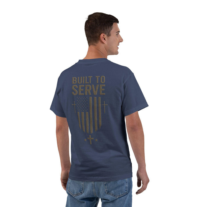 Built to Serve Christian T-Shirt: Patriotic American Flag Cross Tee