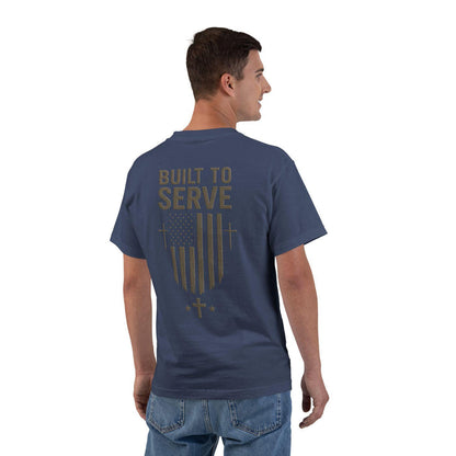 Built to Serve Christian T-Shirt: Patriotic American Flag Cross Tee