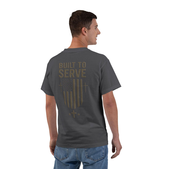 Built to Serve Christian T-Shirt: Patriotic American Flag Cross Tee