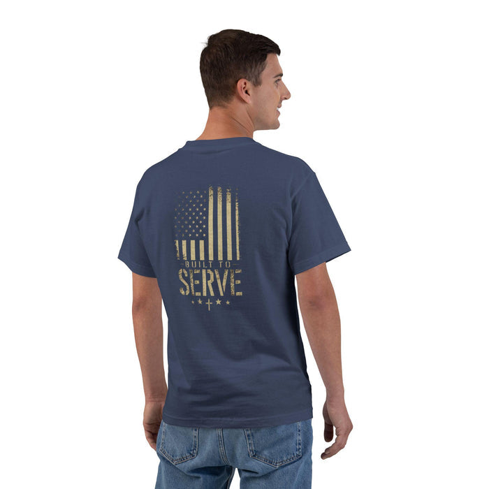 Built to Serve T-Shirt: Christian Patriotic Distressed American Flag Tee