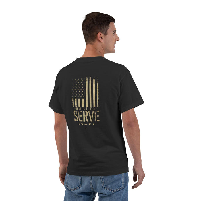 Built to Serve T-Shirt: Christian Patriotic Distressed American Flag Tee