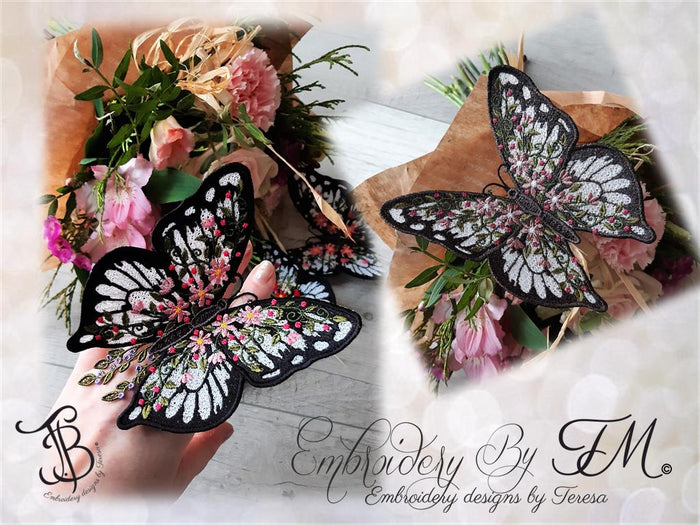 Butterfly with flowers / 5x7 hoop and 4x4 hoop