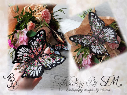 Butterfly with flowers / 5x7 hoop and 4x4 hoop