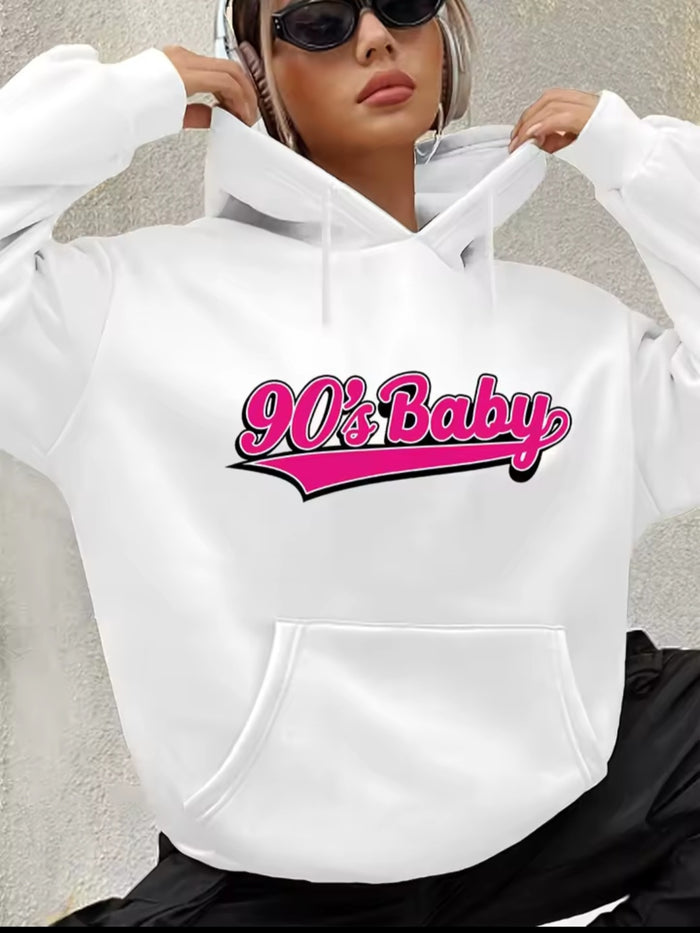 Casual Hoodie "90's Baby" letter print round neck 🇨🇳