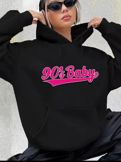 Casual Hoodie "90's Baby" letter print round neck 🇨🇳