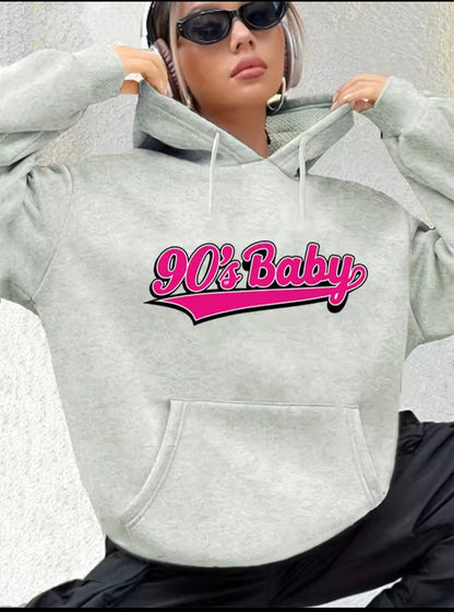 Casual Hoodie "90's Baby" letter print round neck 🇨🇳