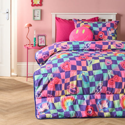 Checkerboard Coverless 10.5 Tog Duvet Set, Neon - Single 🇬🇧