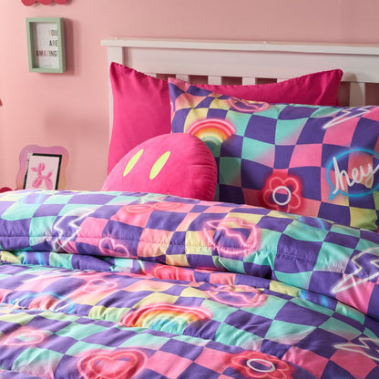 Checkerboard Coverless 10.5 Tog Duvet Set, Neon - Single 🇬🇧