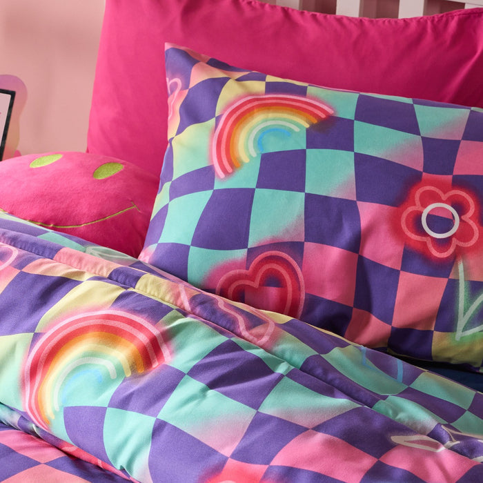 Checkerboard Coverless 10.5 Tog Duvet Set, Neon - Single 🇬🇧