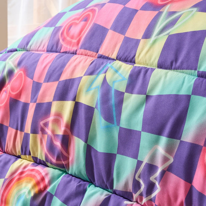 Checkerboard Coverless 10.5 Tog Duvet Set, Neon - Single 🇬🇧