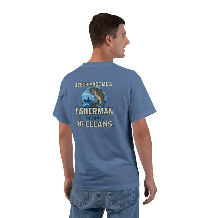 Christian Fisherman Shirt - Jesus Made Me a Fisherman I Catch He Cleans | Faith Fishing, Inspirational Fisherman Tee, Fishing Lover Apparel