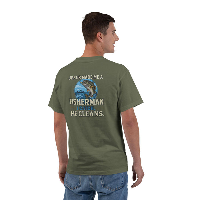 Christian Fisherman Shirt - Jesus Made Me a Fisherman I Catch He Cleans | Faith Fishing, Inspirational Fisherman Tee, Fishing Lover Apparel