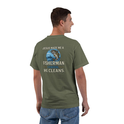 Christian Fisherman Shirt - Jesus Made Me a Fisherman I Catch He Cleans | Faith Fishing, Inspirational Fisherman Tee, Fishing Lover Apparel