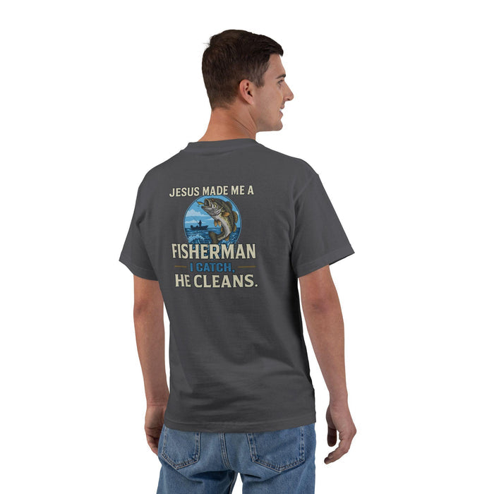 Christian Fisherman Shirt - Jesus Made Me a Fisherman I Catch He Cleans | Faith Fishing, Inspirational Fisherman Tee, Fishing Lover Apparel