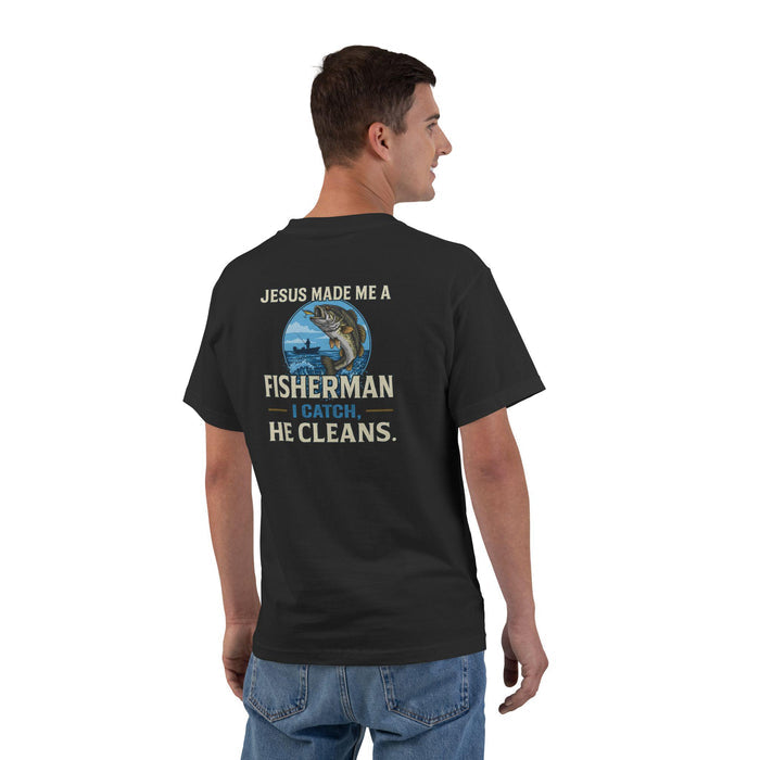 Christian Fisherman Shirt - Jesus Made Me a Fisherman I Catch He Cleans | Faith Fishing, Inspirational Fisherman Tee, Fishing Lover Apparel