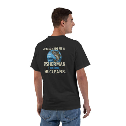 Christian Fisherman Shirt - Jesus Made Me a Fisherman I Catch He Cleans | Faith Fishing, Inspirational Fisherman Tee, Fishing Lover Apparel