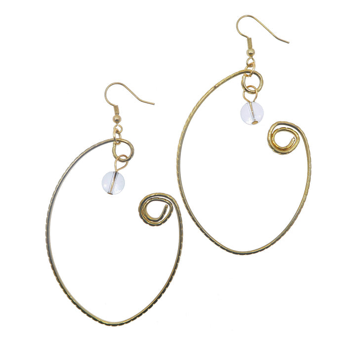 Clear Quartz Wrap of Curved Gold Hoop Earrings