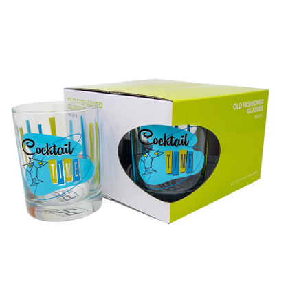 Cocktail Time Old Fashioned Glass Set of 4 - 14 oz Blue Green - Destination PSP