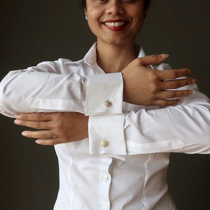 woman modeling crazy lace agate cufflinks