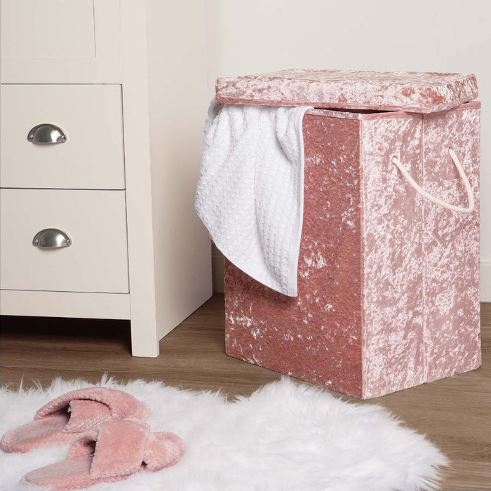 Crushed Velvet Foldable Laundry Basket - Blush 🇬🇧