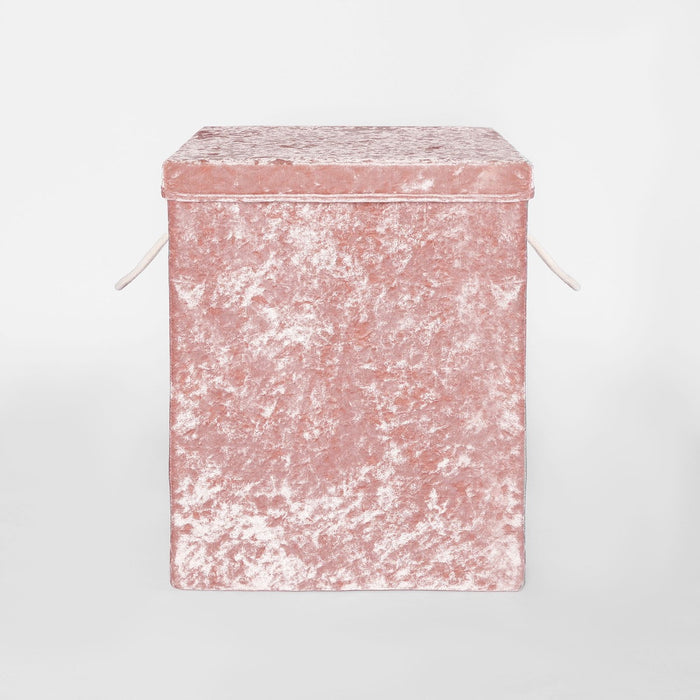 Crushed Velvet Foldable Laundry Basket - Blush 🇬🇧