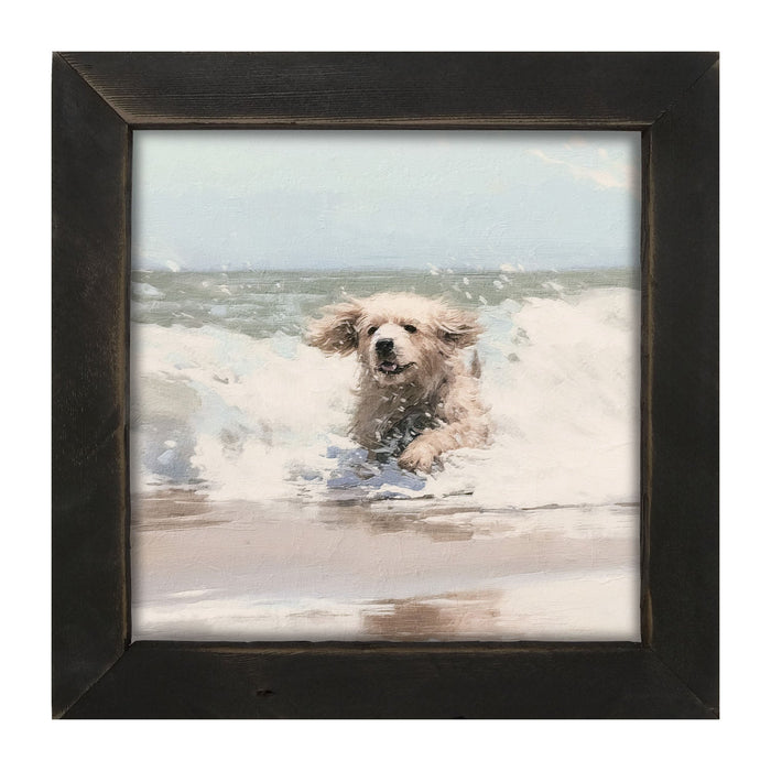 Dog running in water - Framed Art