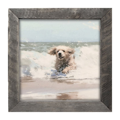 Dog running in water - Framed Art