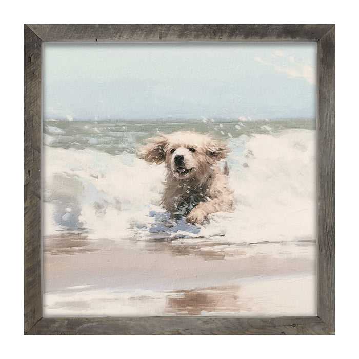 Dog running in water - Framed Art