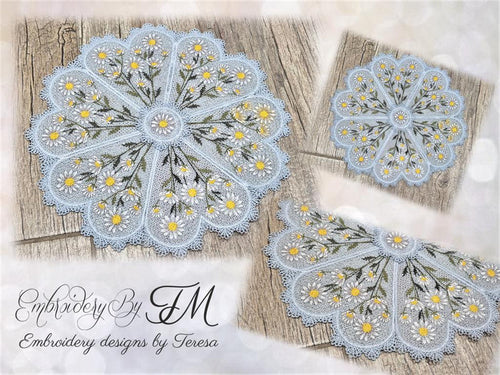 Doily with Daisies/ 5x7 hoop